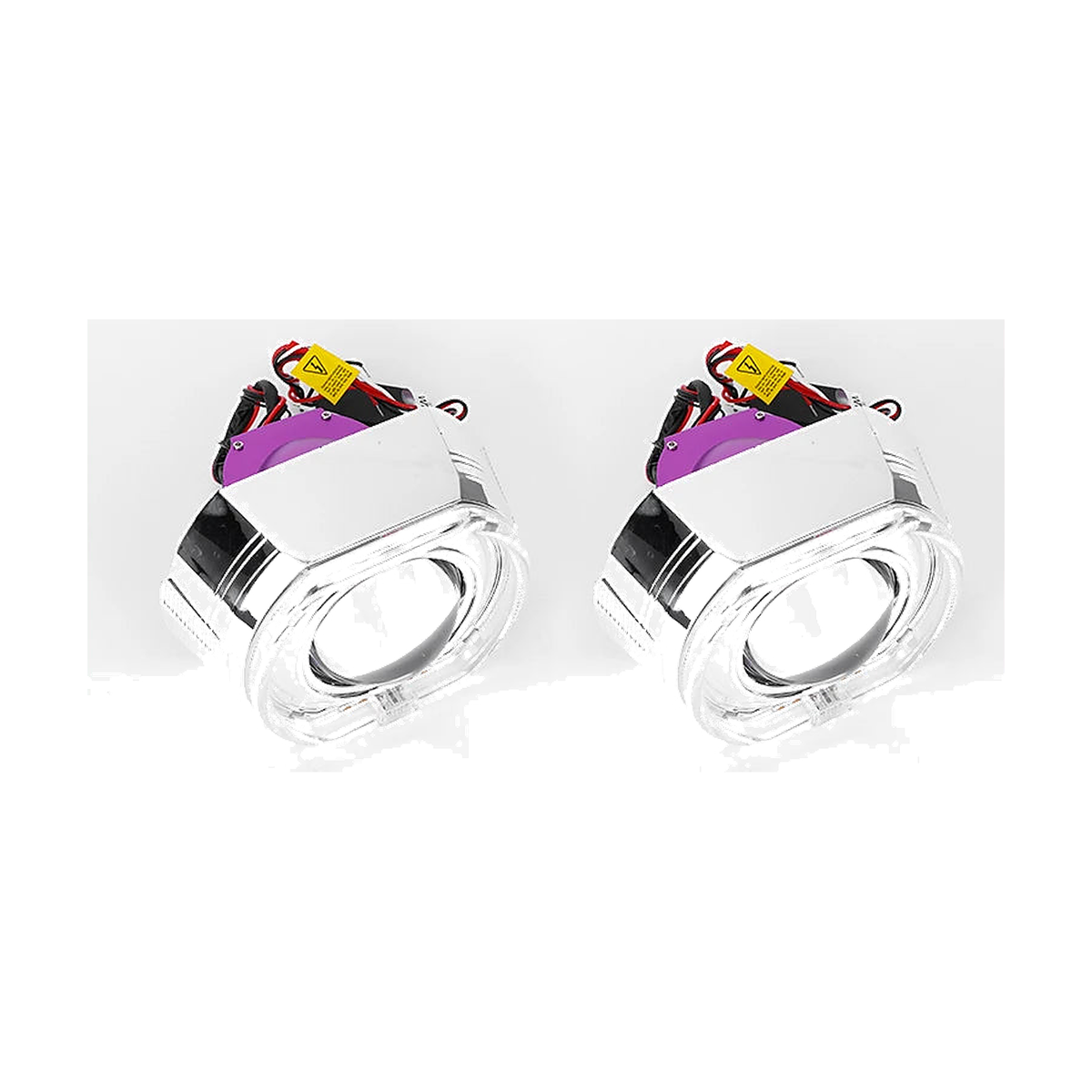 Pair of Bi-LED projector lens units with H style shroud rings, for BMW headlight retrofit