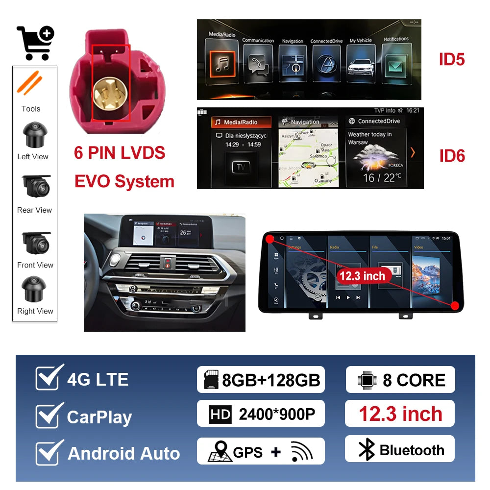 Android OS for BMW X3 G01 X4 G02 2018 - 2020 EVO System Car Radio Video Player Carplay DSP Stereo 12.3 inch Touch Screen 4G WiFi