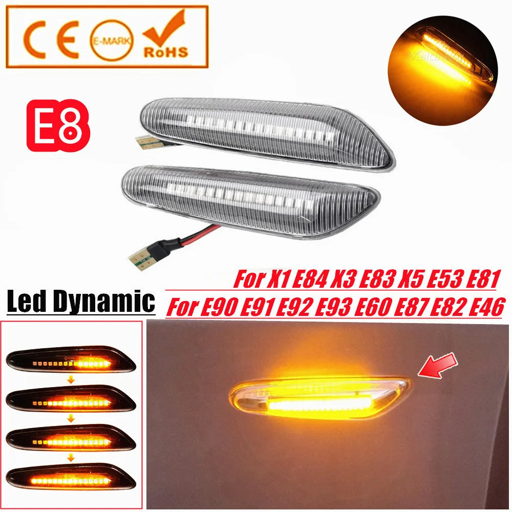 2x Dynamic LED Fender Light Side Marker For BMW 1 3 5 serie E46 E60 E61 E81 E82 E87 E88 E90 E91 E92 E93 X1 E84 X3 E83 X5 E53