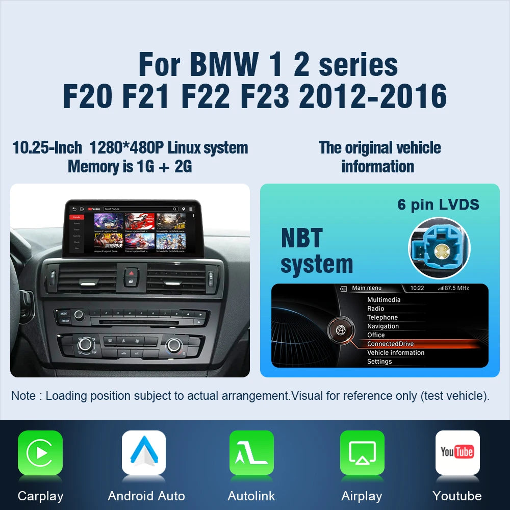 AUTOTOP 10.25" Linux Screen Wireless Carplay for BMW F30 F31 F32 F33 F34 F35 F20 F21 F22 NBT Retrofit Android Auto Multimedia BT