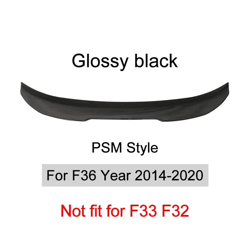 For BMW 4 Series F32 F33 F36 2014-2020 Carbon Fiber Rear Bumper Lip Trunk Spoiler MP M4 PSM Style Wing Tail Kit Gloss Black