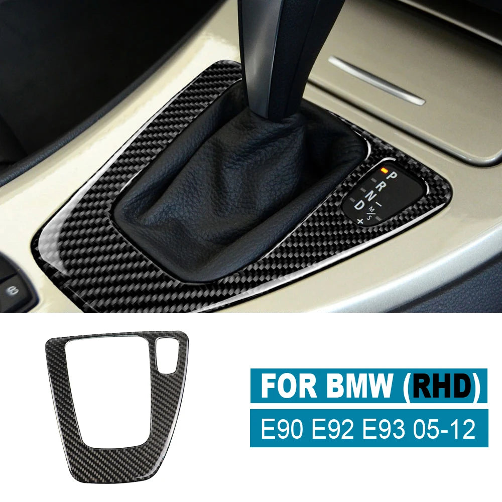 Car Gear Shift Panel Knob Cover Real Carbon Fiber Auto Box Interior Stickers For BMW 3 Series E90 E92 E93 2005-2012 New