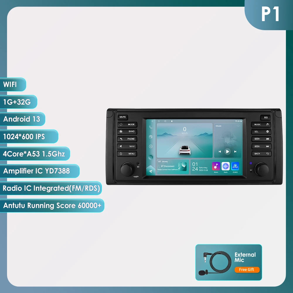 Hizpo Car Intelligent Systems for BMW 5 Series E39 X5 E53 M5 1996-2003 Multimedia 2din Autoradio Android 13 Auto Carplay 7862 4G