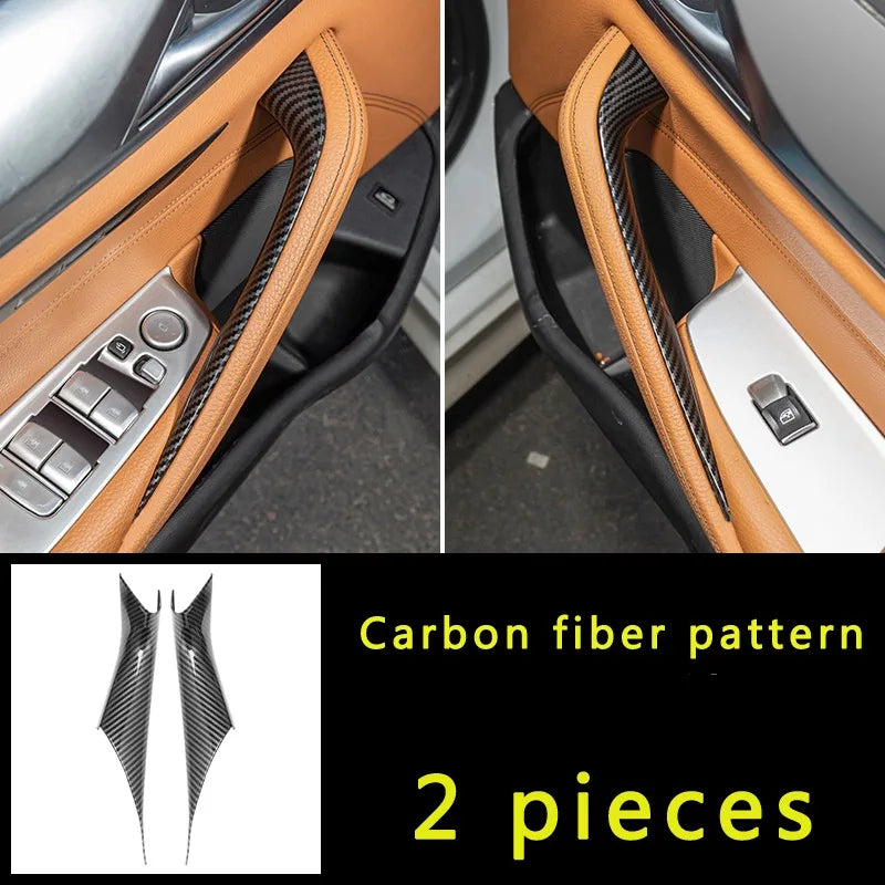 Car Interior Door Panel Grab Handle Covers Carbon Fiber Armrest Protective Trim Car Styling for BMW 5 Series G30 Accessories