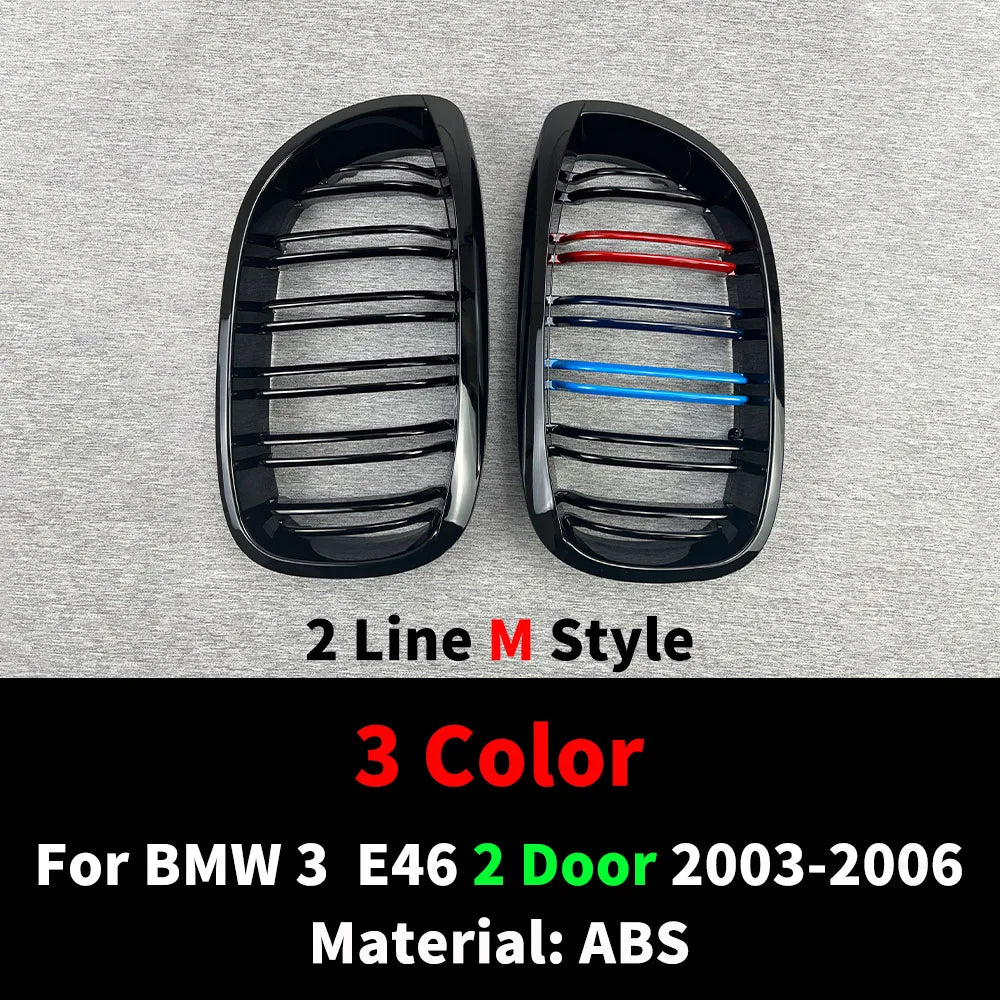 For BMW E46 2/4 Door 3 Series 2002 2003 2004 2005 318i 320i 325i 330i Grille Glossy Black Front Kidney Double Slat Grill Tuning