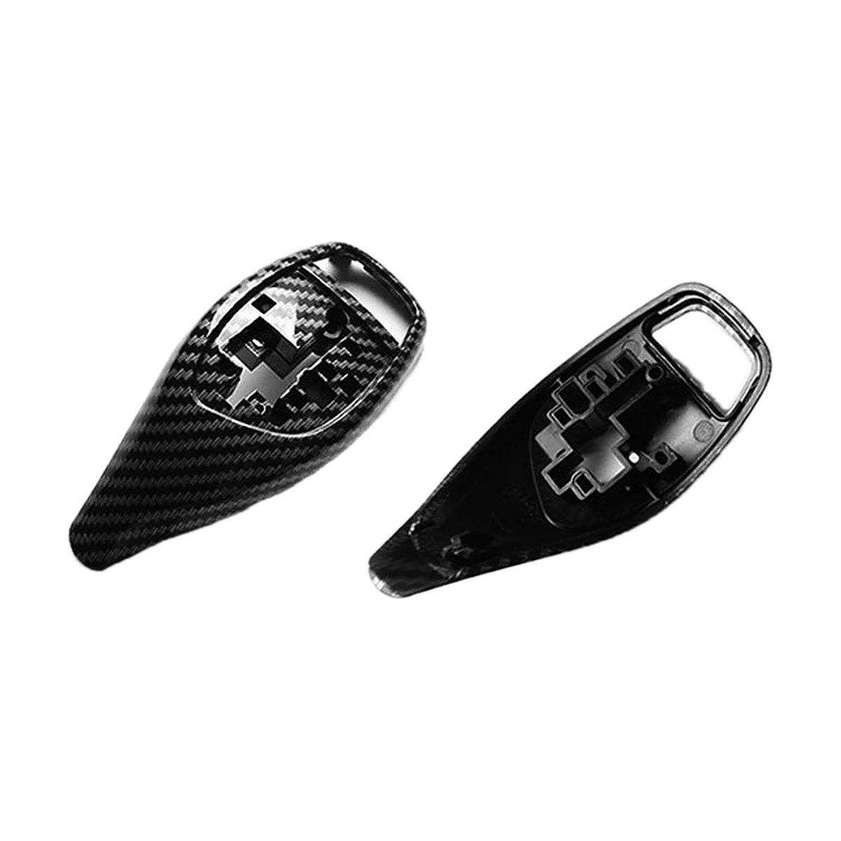 Carbon fiber look gear selector knob cover, front and back sides, for BMW F30 / F10 / F20 / F32 / F25
