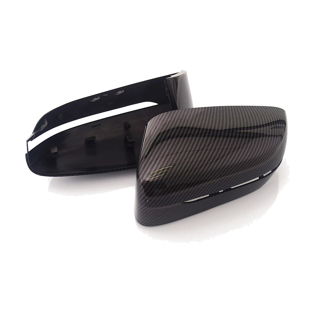 Carbon fiber mirror cap exterior and underside detail, for BMW 3/5/6/7/8 Series G20, G30, G11, LHD (2016-2020)