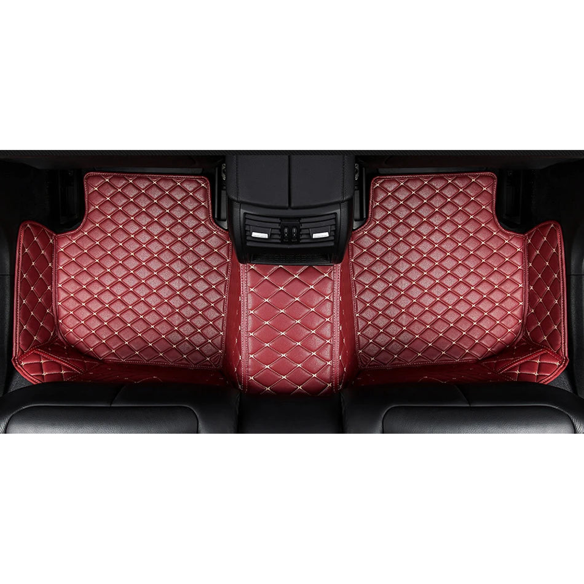 Rear seat floor mat detail, claret red faux leather, for BMW 4 Series F32 / G22