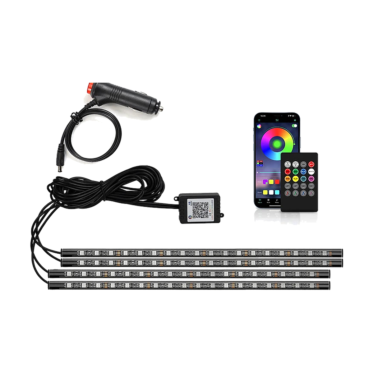 72 LED footwell ambient light strips, cigarette lighter powered with app and remote control for BMW