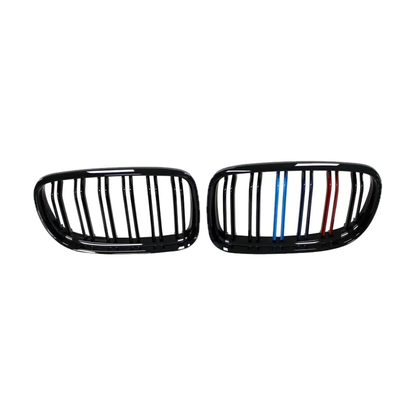 Kidney grille pair with tri-colour slats for BMW E90 / E91 LCI