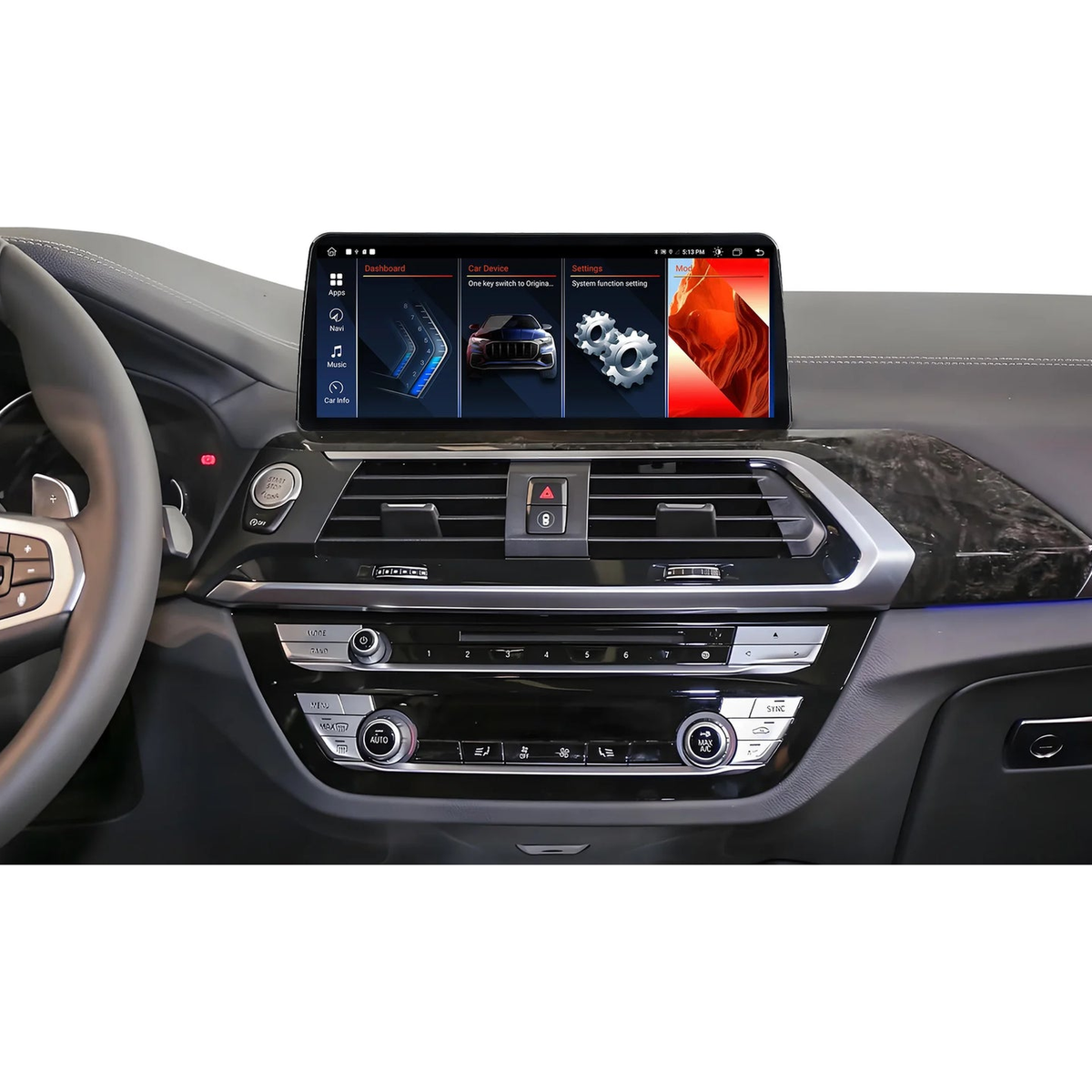 12.3-inch Android head unit fitted in a left-hand drive dashboard, for BMW X3 G01 / X4 G02 (2018-2022)
