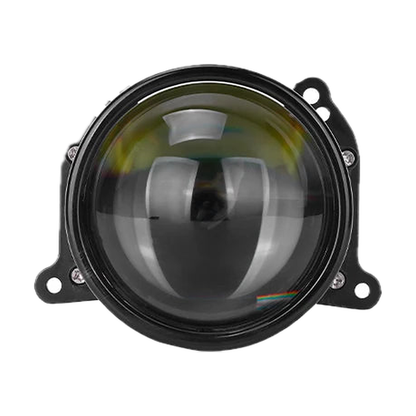 Bi-LED projector lens unit, front view of lens and mounting bracket, for BMW headlight retrofit