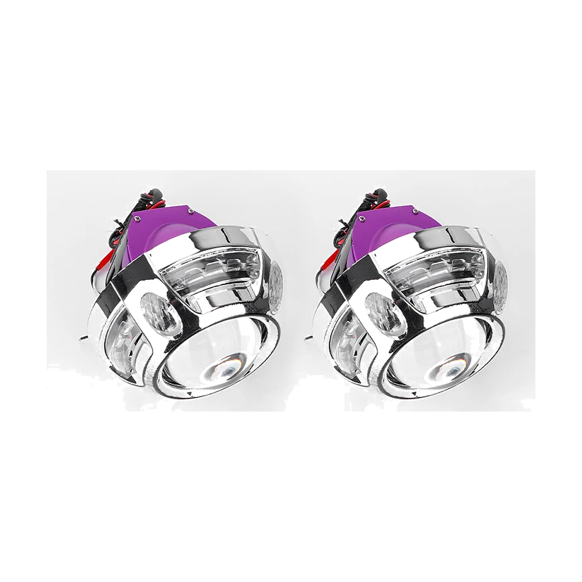 Pair of Bi-LED projector lens units with I style shroud rings, for BMW headlight retrofit