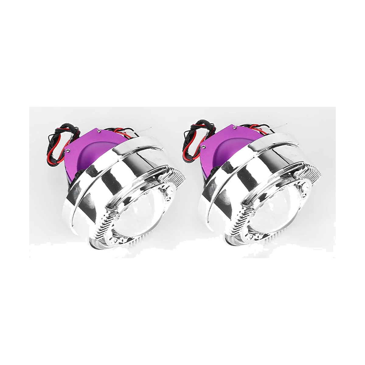 Pair of Bi-LED projector lens units with J style shroud rings, for BMW headlight retrofit