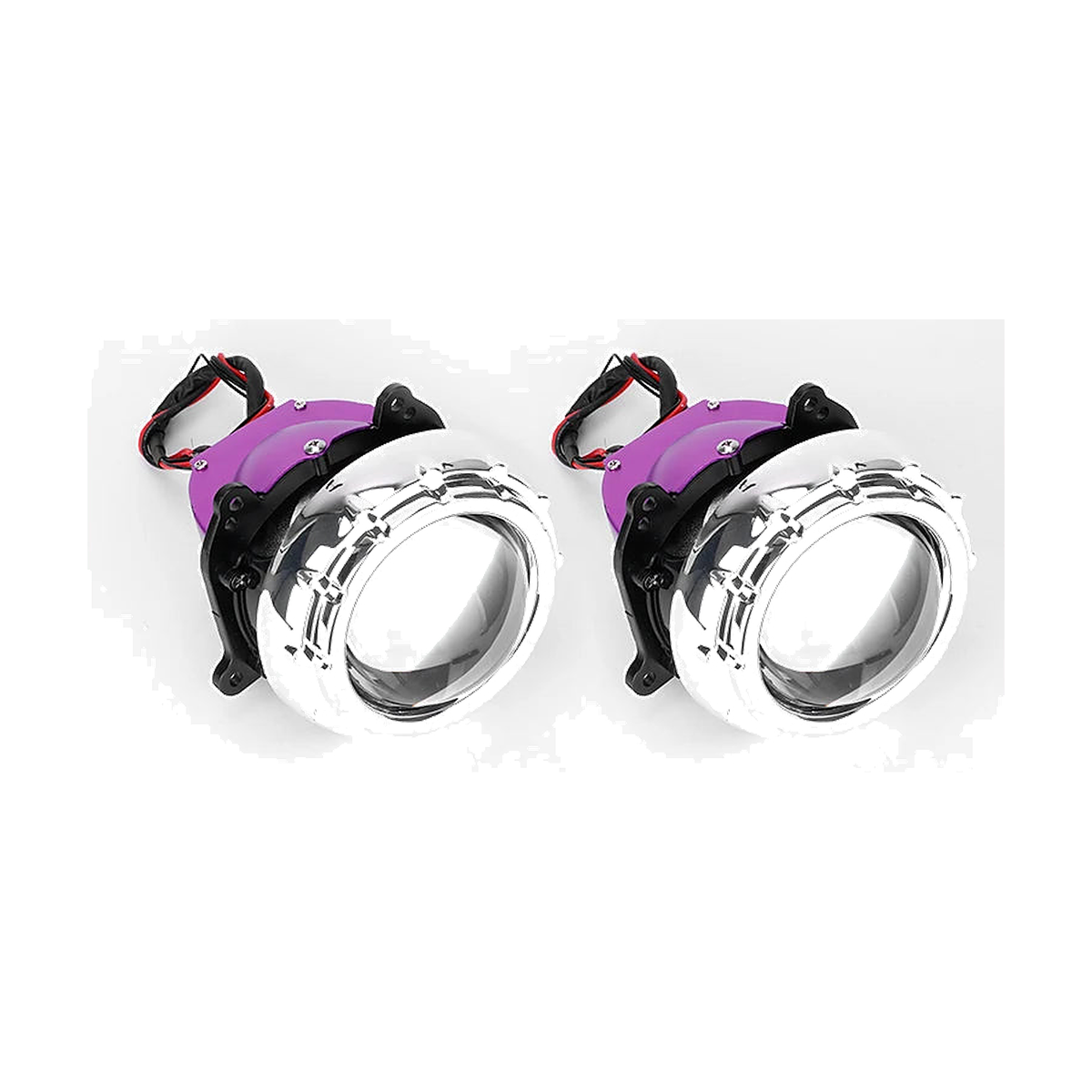 Pair of Bi-LED projector lens units with A style shroud rings, for BMW headlight retrofit