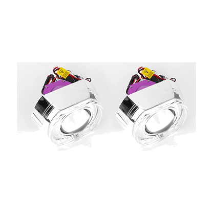 Pair of Bi-LED projector lens units with H style shroud rings, for BMW headlight retrofit
