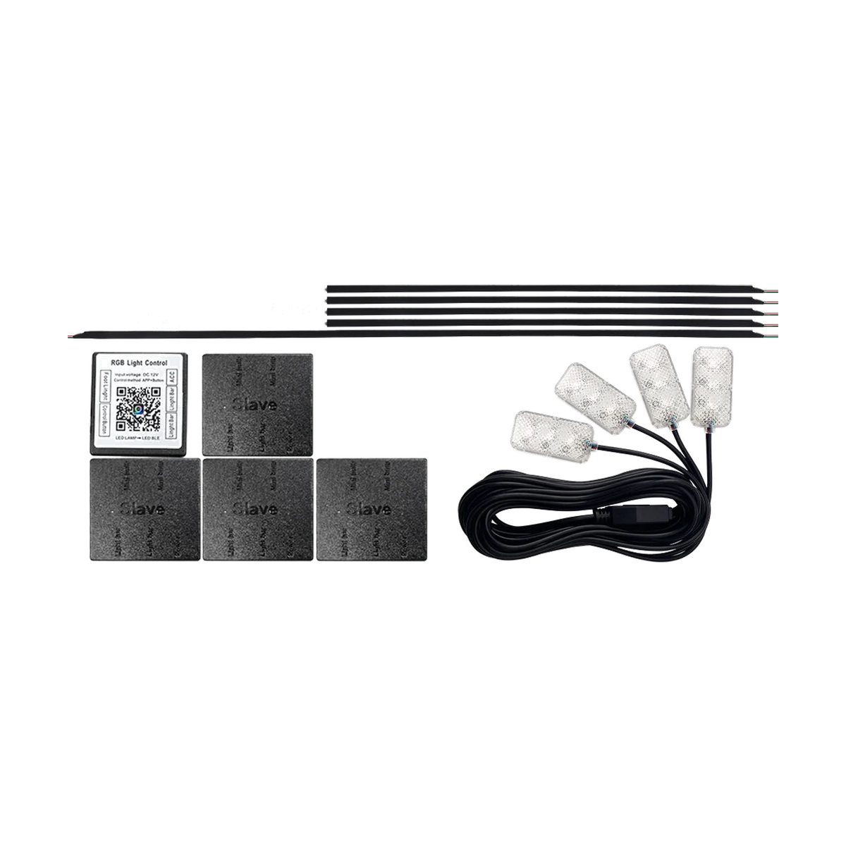 10 piece 64 colour acrylic LED ambient light kit with strips, controller, modules and footwell lamps, universal fit for BMW