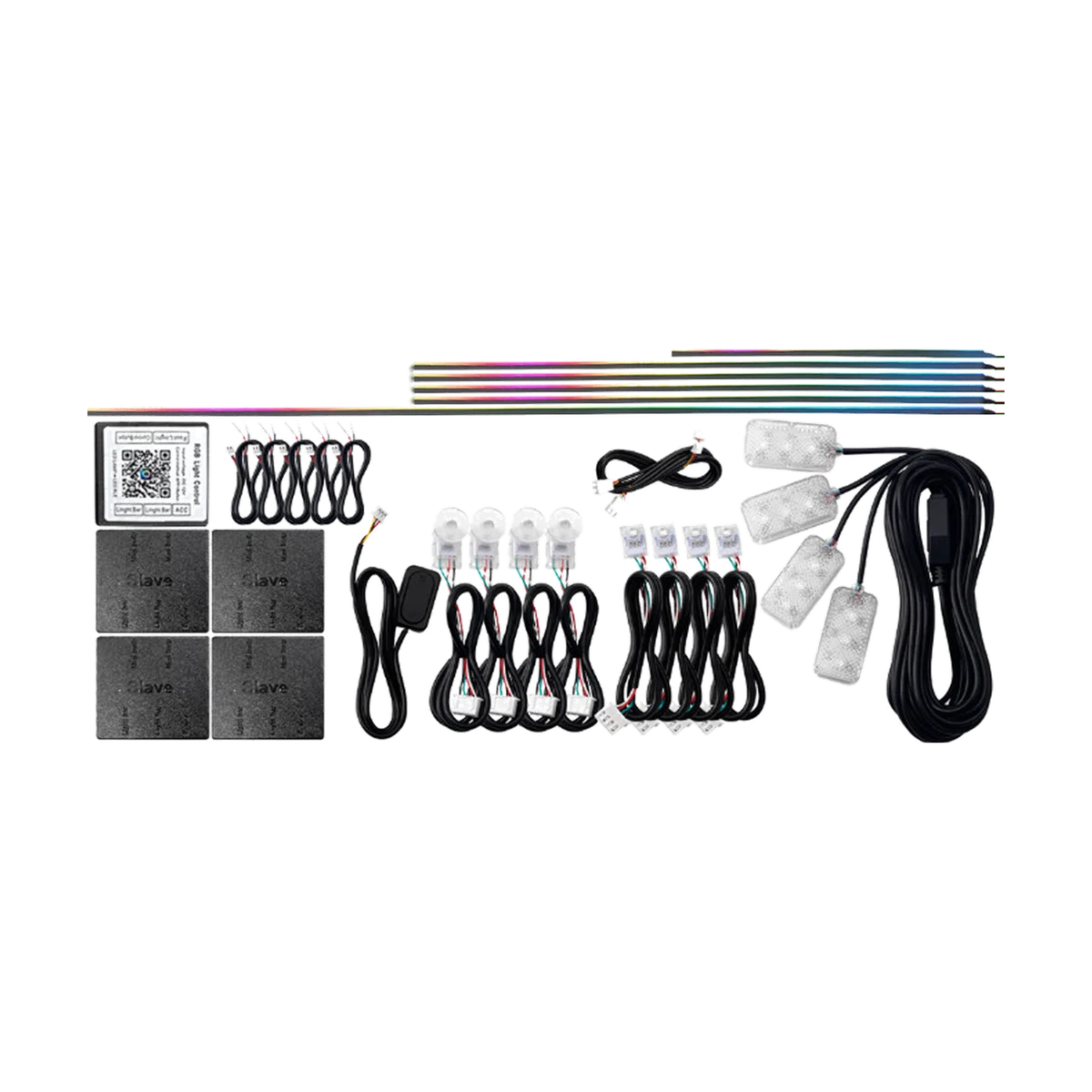 18 piece Symphony acrylic LED ambient light kit with rainbow strips, controller and footwell lamps, universal fit for BMW