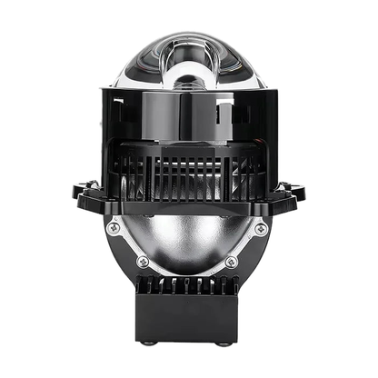 3 inch Bi-LED laser projector lens, black housing, front view, universal fit for BMW