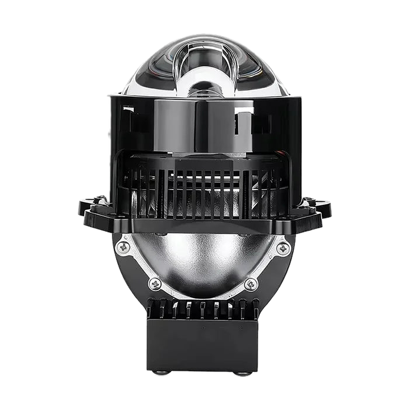 3 inch Bi-LED laser projector lens, black housing, front view, universal fit for BMW