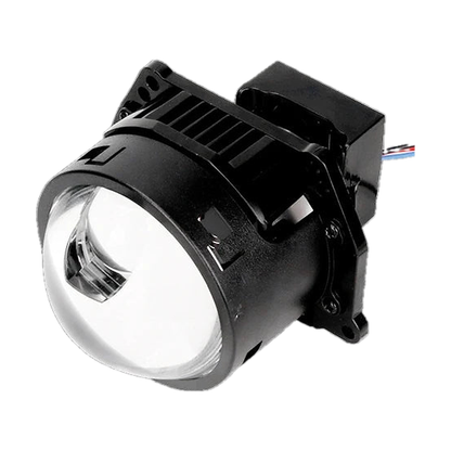 3 inch Bi-LED projector lens with wiring, angled side view, universal fit for BMW