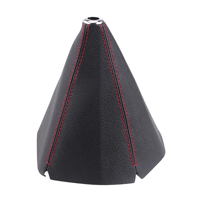 PU leather gear shift boot with red stitching, universal fit for BMW