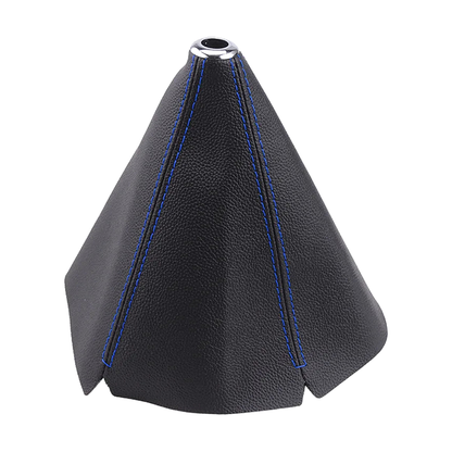 PU leather gear shift boot with blue stitching, universal fit for BMW