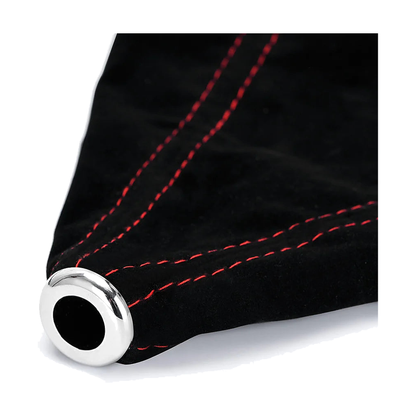 Close up of gear shift boot collar and red contrast stitching, universal fit for BMW