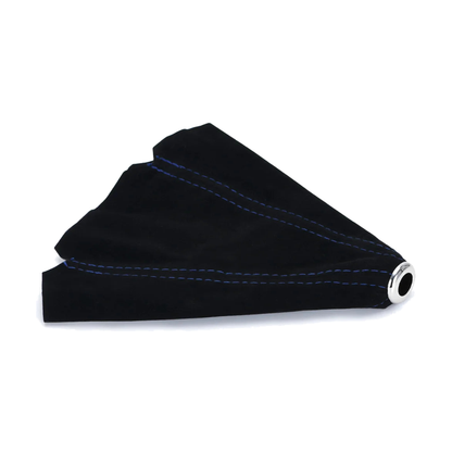 Suede gear shift boot with blue stitching, universal fit for BMW