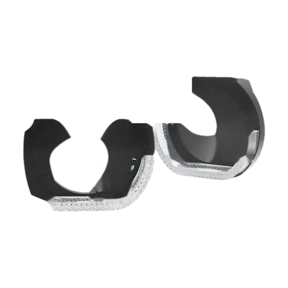 RGB LED angel eye projector shroud pair, L shape, angled view, universal fit for BMW