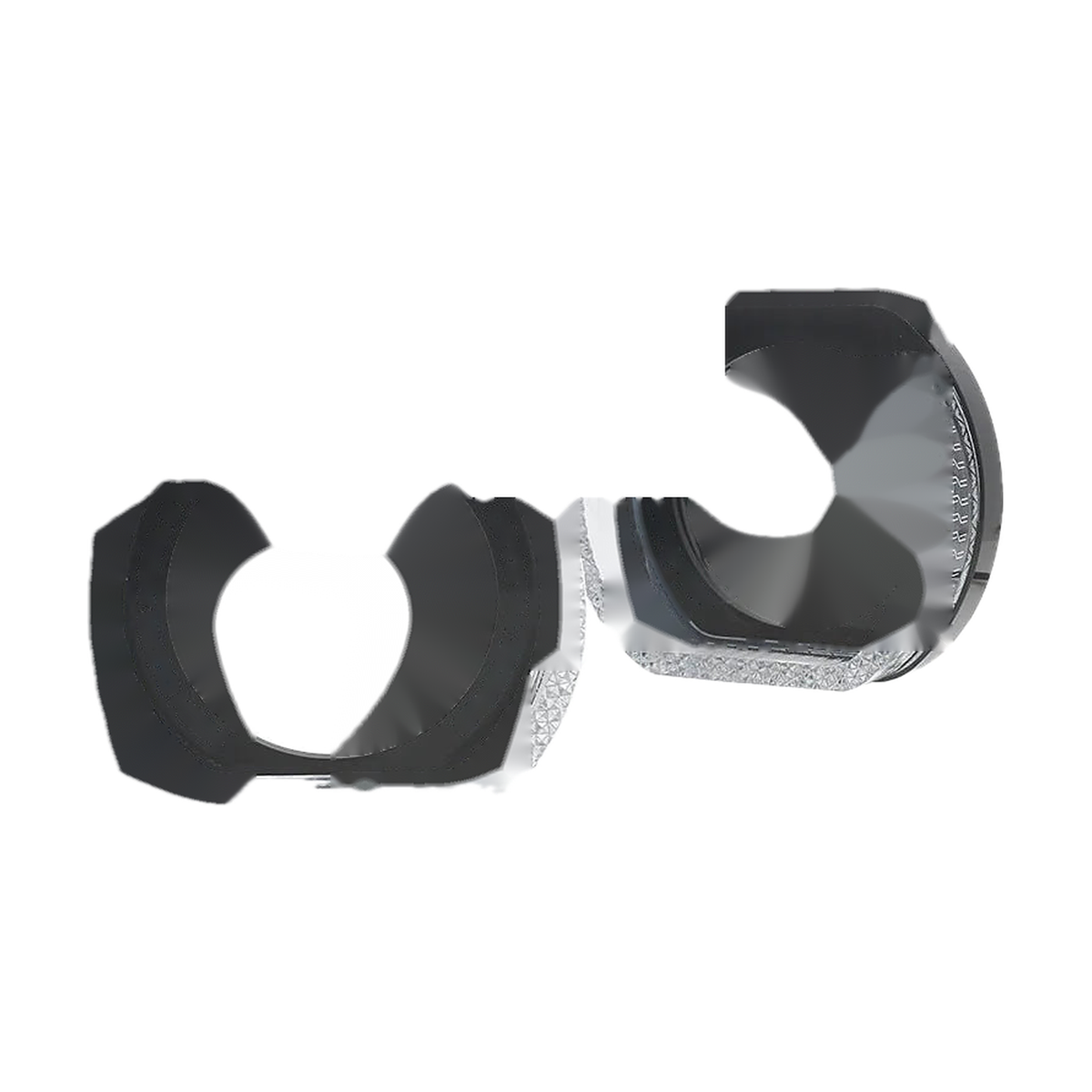 RGB LED angel eye projector shroud pair, U shape, angled view, universal fit for BMW