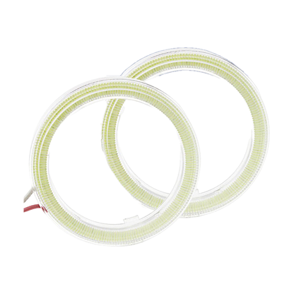 Pair of COB LED halo rings, unlit, with lead wires, universal fit for BMW