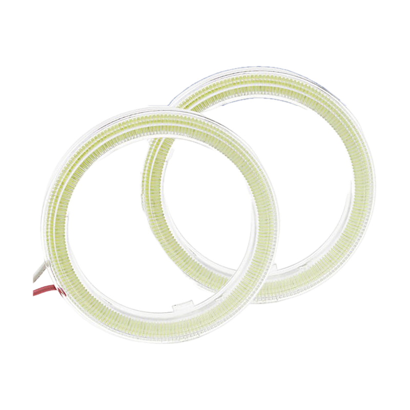 Pair of COB LED halo rings, unlit, with lead wires, universal fit for BMW