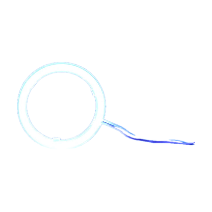 Ice blue COB LED halo ring, lit, with lead wires, universal fit for BMW