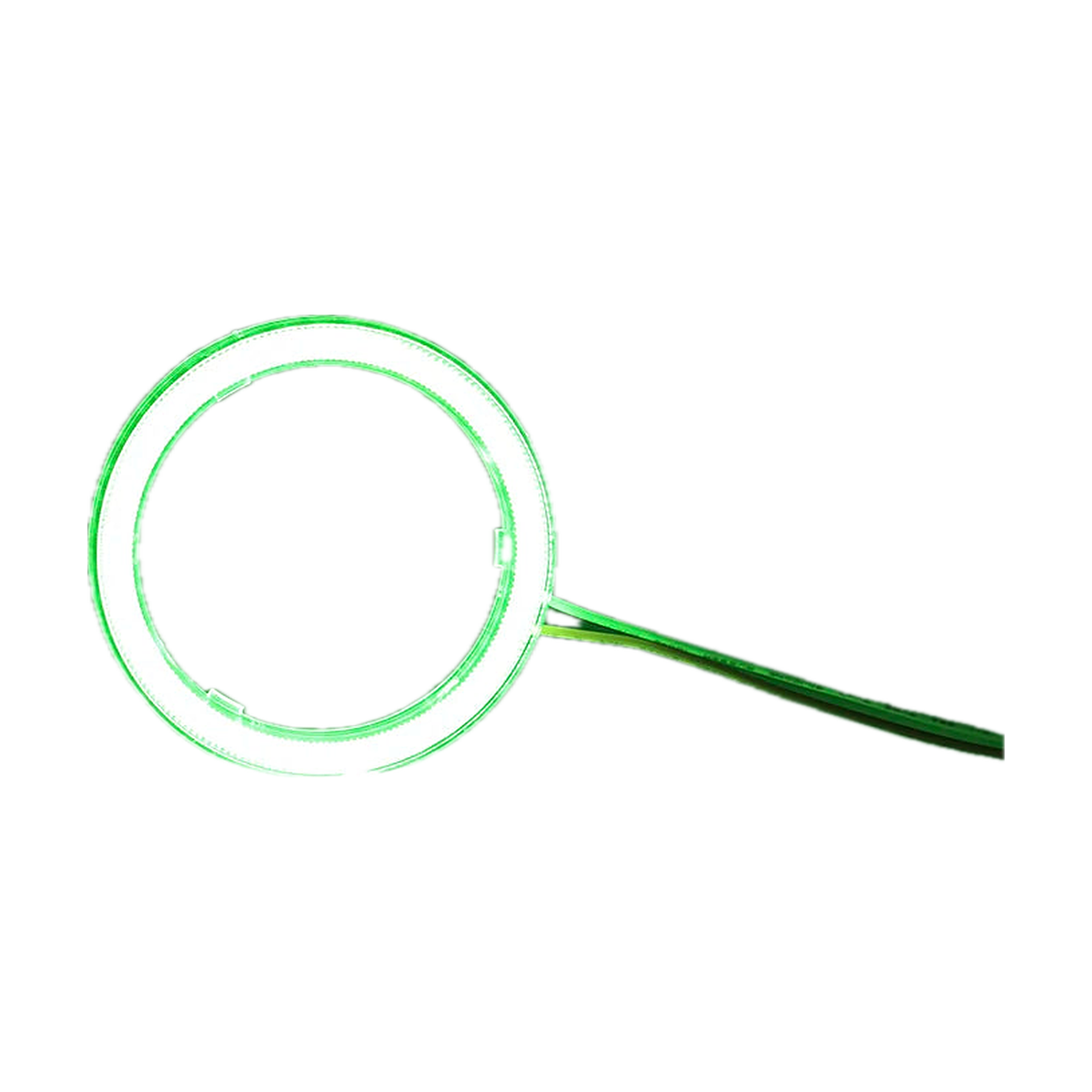 Green COB LED halo ring, lit, with lead wires, universal fit for BMW