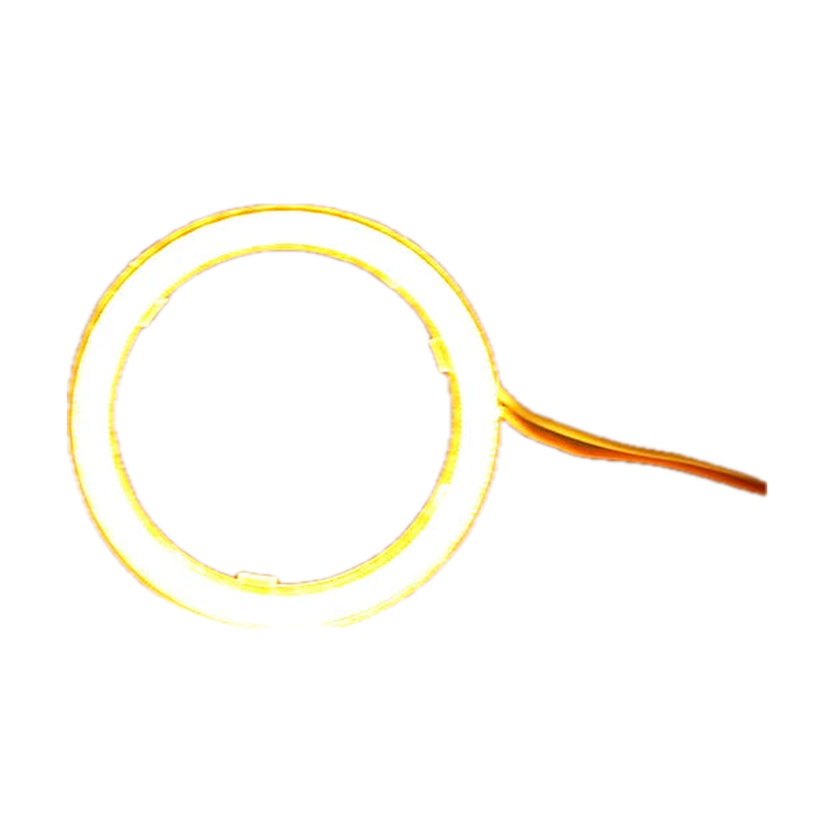 Yellow COB LED halo ring, lit, with lead wires, universal fit for BMW