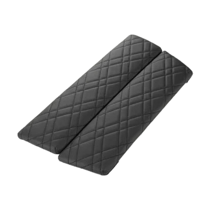 Black diamond stitched armrest cover pads, top view of the pair, for BMW 5 Series G30 / G38 and 6 GT G32