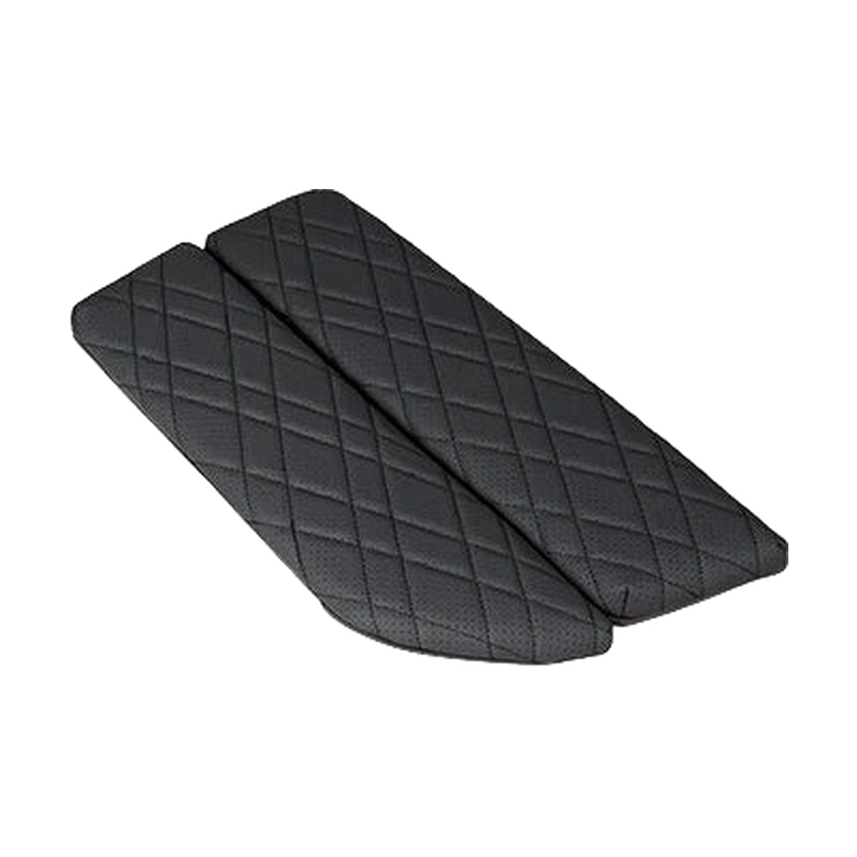 Black quilted armrest cover pads, right hand drive version, angled view, for BMW 5 Series G30 / G38 and 6 GT G32
