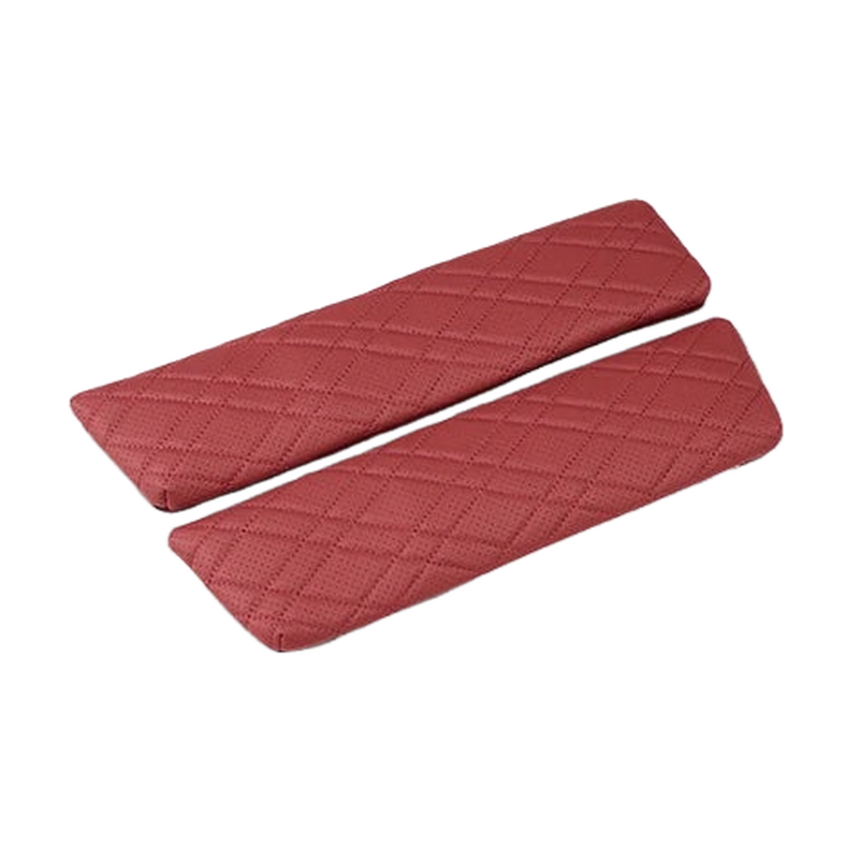 Volcano red quilted leather armrest cover pads, two piece set lying flat, for BMW 5 Series G30 / G38 and 6 GT G32