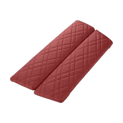 Volcano red diamond stitched armrest cover pads, top view of the pair, for BMW 5 Series G30 / G38 and 6 GT G32