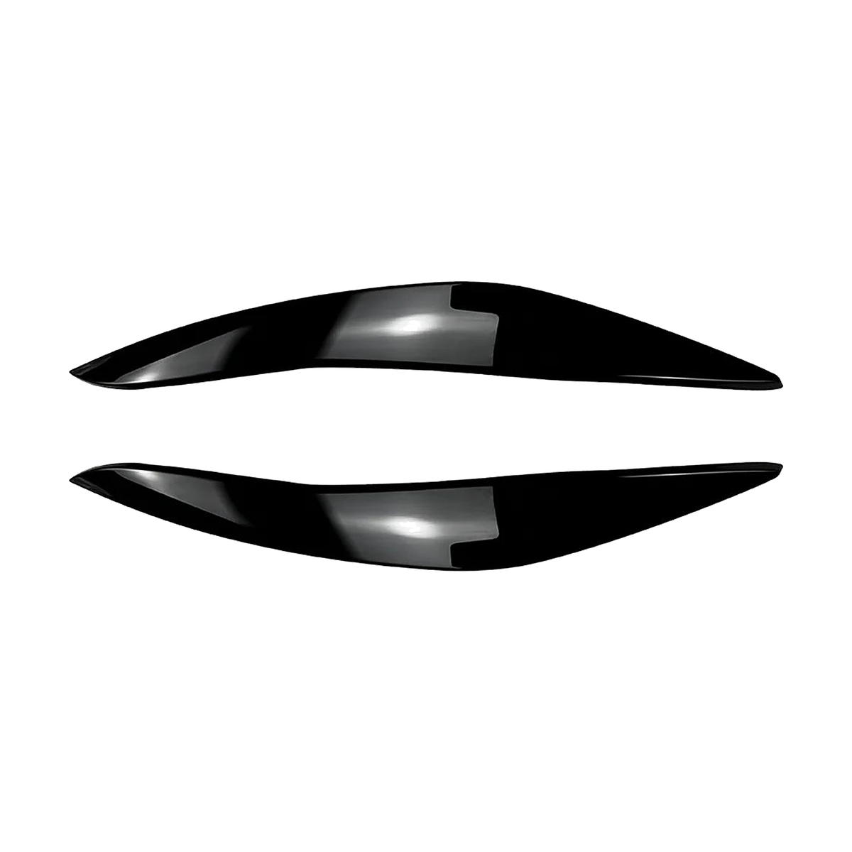 Gloss black headlight eyelid trim pair for BMW 5 Series F10 / F11, front view