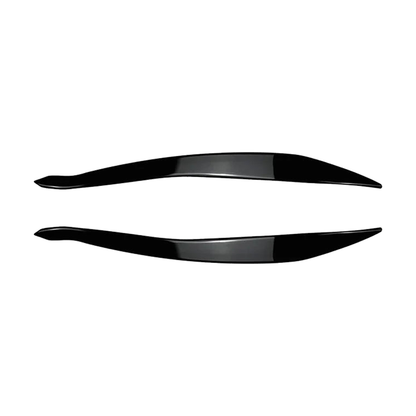 Gloss black headlight eyelid trim pair, slim eyebrow style, for BMW 5 Series F10 / F11 LCI