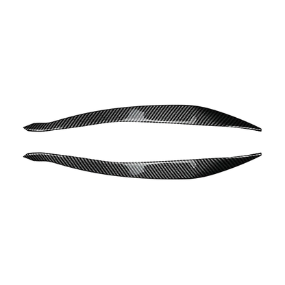 Carbon fiber look headlight eyelid trim pair, slim eyebrow style, for BMW 5 Series F10 / F11 LCI