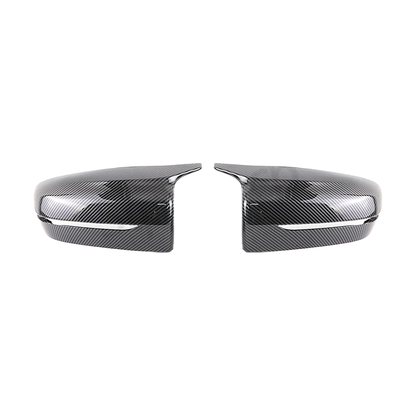 Carbon fiber look mirror caps pair for BMW G20 / G22 / G30 / G11 / G15, front view