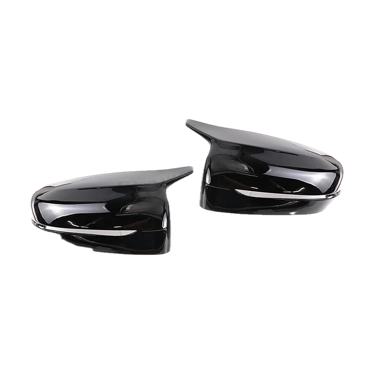 Gloss black mirror caps pair for BMW G20 / G22 / G30 / G11 / G15, angled side view