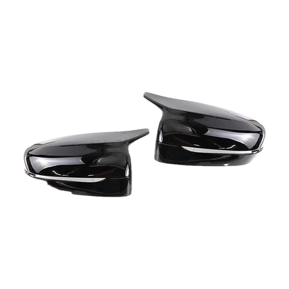 Gloss black mirror caps pair for BMW G20 / G22 / G30 / G11 / G15, angled side view