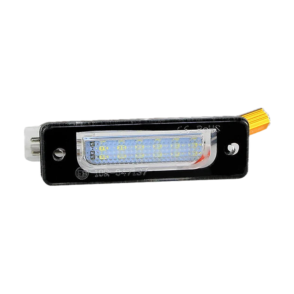 Black LED license plate light with connector, angled view, for BMW E34, E32 (1986-1996)