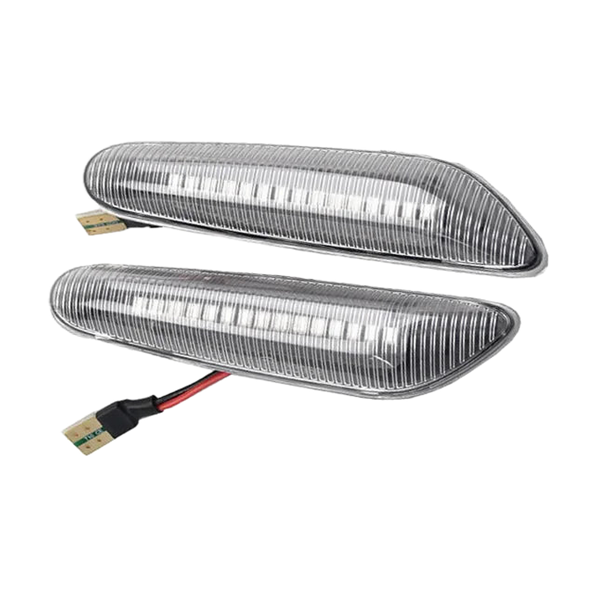 Clear lens sequential LED side markers pair, angled view, for BMW E90, E60, E46, E82, E84, E83