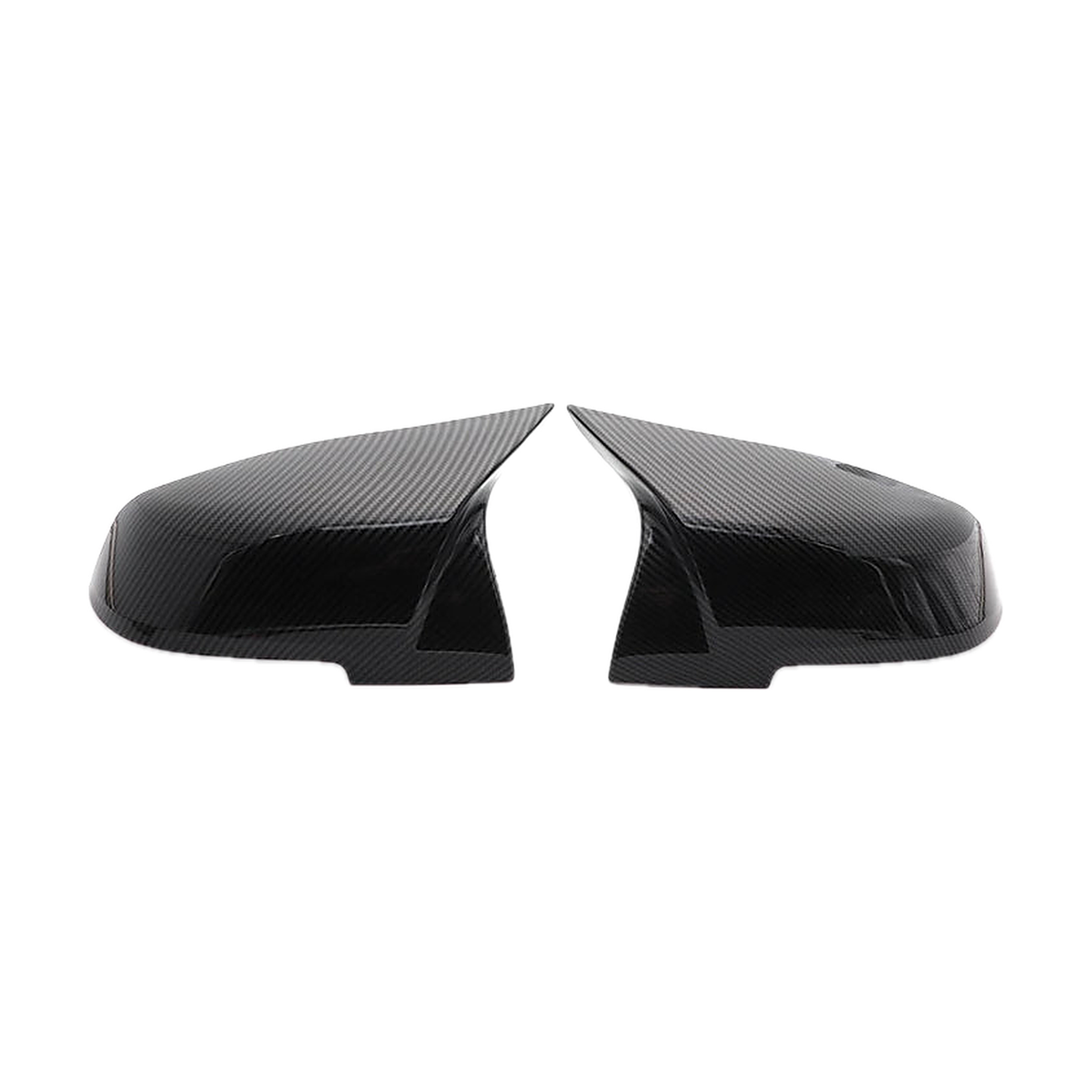 Carbon fiber look M style mirror cover overlay pair, side view, for BMW F20 / F30 / F32 / E84