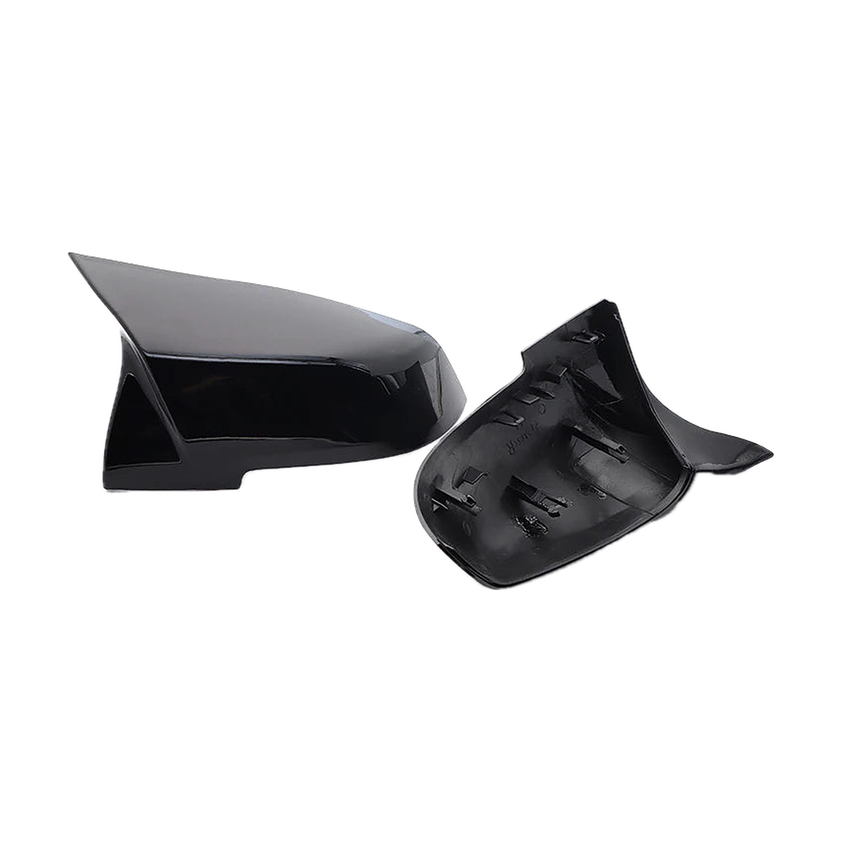 Gloss black mirror cover overlays, outer face and inner mounting clips, for BMW F20 / F30 / F32 / E84